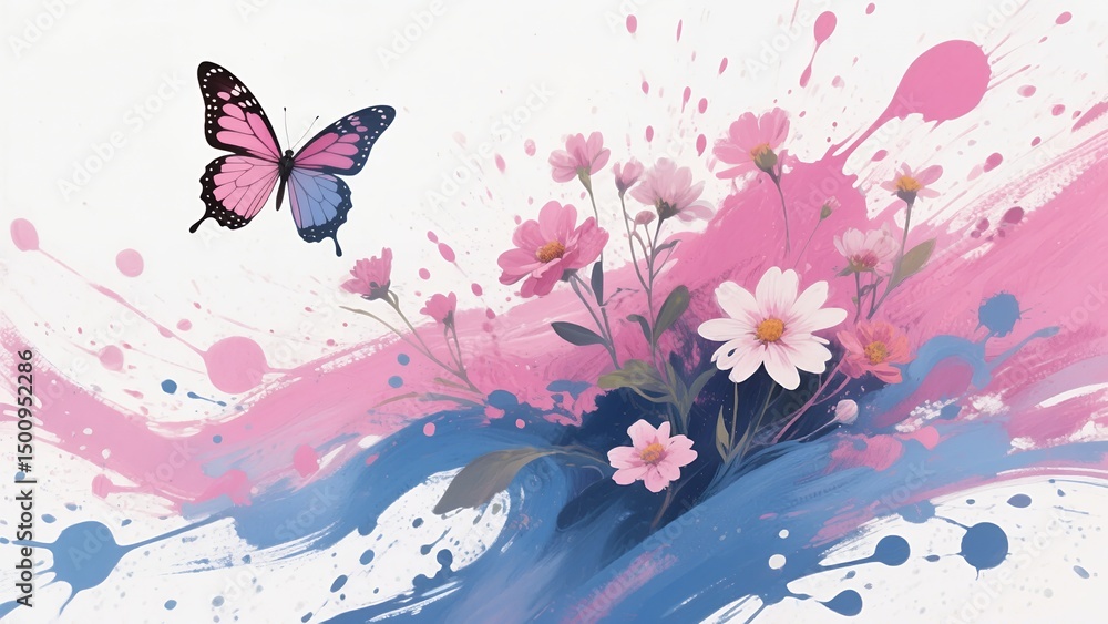 Elegant Butterfly with Floral and Ink Splash Elements Elegant Butterfly with Floral and Ink Splash Elements