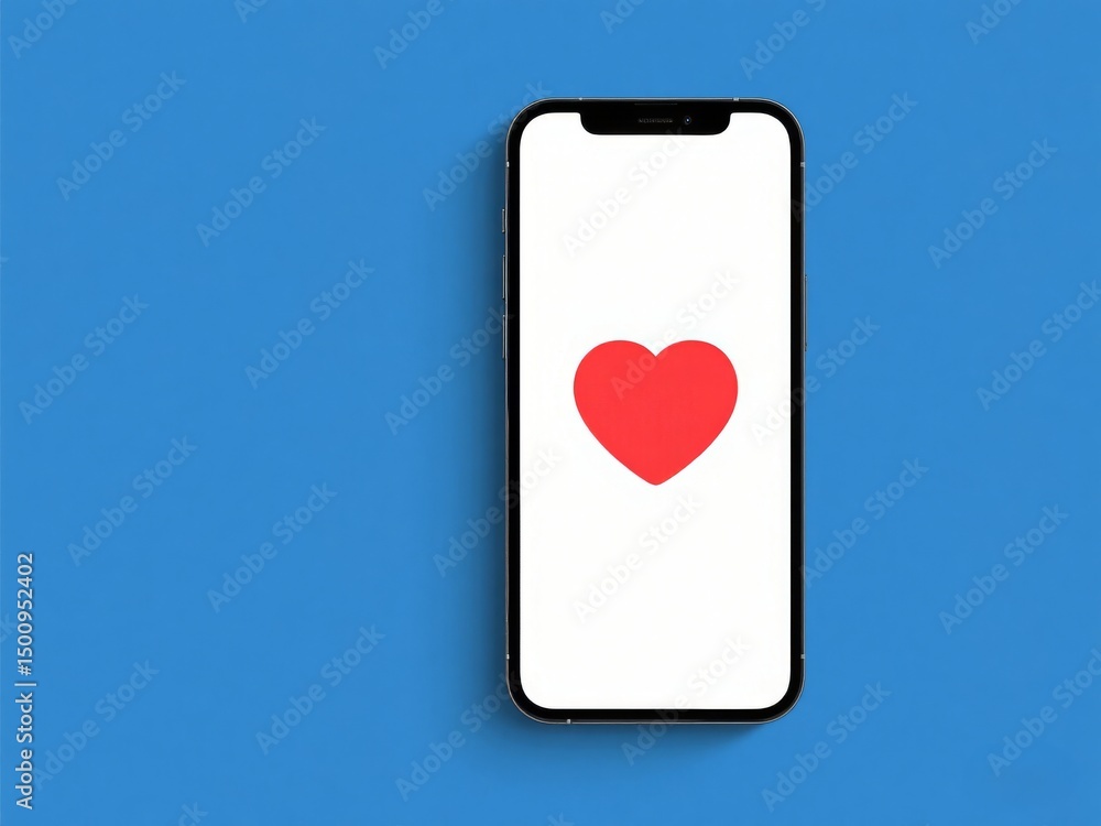 Digital Emotion Minimalism: Red Heart on Smartphone Screen with Blue Background. Perfect for Social Media Campaigns, Brand Storytelling, or Tech-Driven Relationship Visuals. Digital Emotion Minimalism: Red Heart on Smartphone Screen with Blue Background. Perfect for Social Media Campaigns, Brand Storytelling, or Tech-Driven Relationship Visuals.