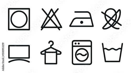 Laundry care icon set for clothing label and textile instruction design