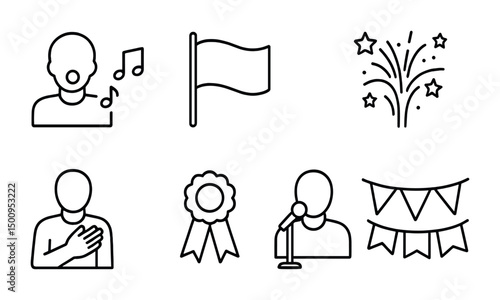 Celebration icons: music, patriotism, and festive elements for graphic design