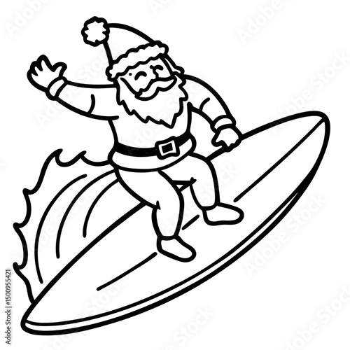 Santa Surfing on Christmas Eve – Vector on White