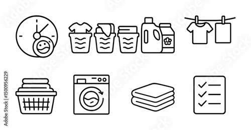 Laundry process icons for efficient household chores and organization