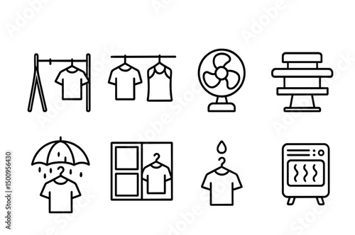 Clothing care icons for summer weather and indoor laundry solutions