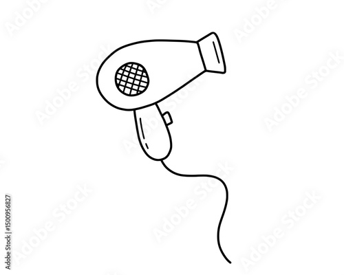 Hair dryer hand drawn in doodle style. Vector line art illustration.
