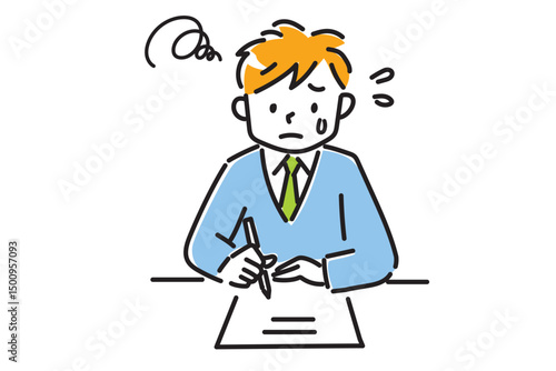 テストで苦戦している制服姿の男の子