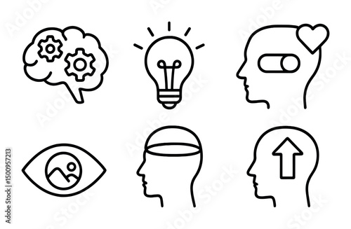 Innovation and mental growth icon set for creative mind concepts