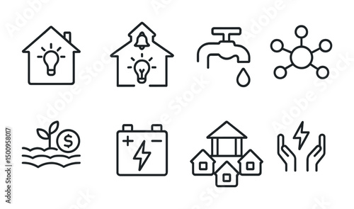 Energy efficiency and smart home technology icons for eco friendly design