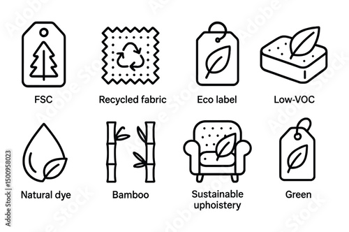 Eco-friendly icons: sustainable materials and green certification for design and labeling