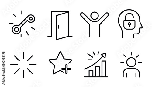 Minimalist icons of growth, security, and success for modern design projects