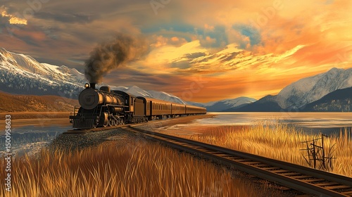 train passing by the mountain