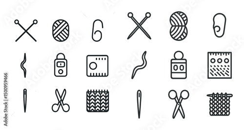 Knitting and crochet icons set – outline, silhouette, yarn and crafting symbols