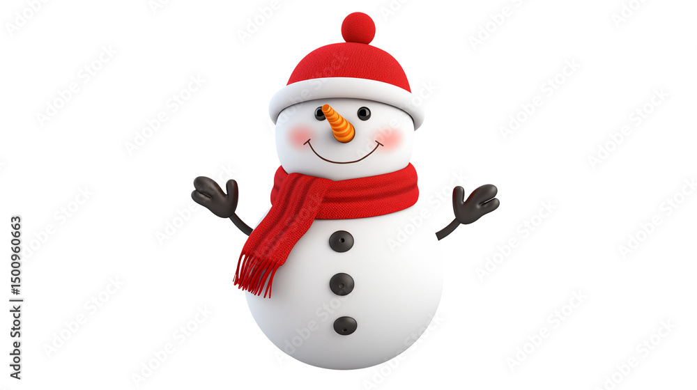 Cheerful Snowman in Red Hat and Scarf Perfect for Winter Holiday Greetings Cards and Festive Designs Cheerful Snowman in Red Hat and Scarf Perfect for Winter Holiday Greetings Cards and Festive Designs