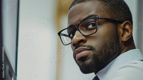 Wallpaper Mural A man in a light blue shirt leans over a desk, closely observing a woman in a white blouse who is working on a computer. Torontodigital.ca