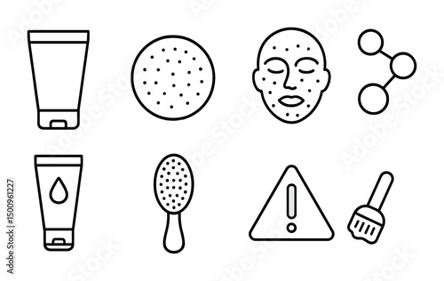 Skincare routine line icons for face care and cleansing products