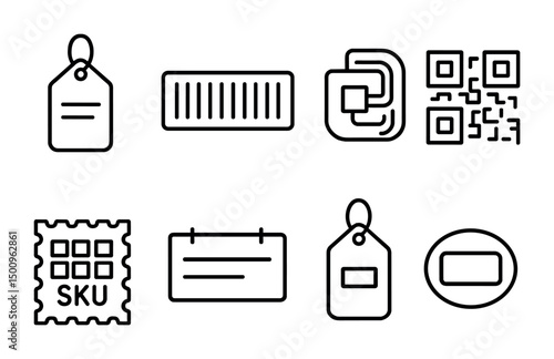 Collection of label and barcode icons for inventory and identification design