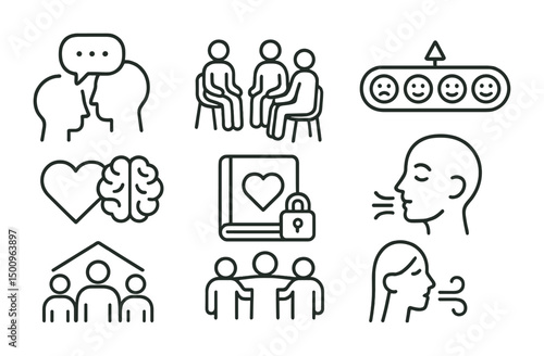 Mental health and communication concept icons for therapy or counseling design