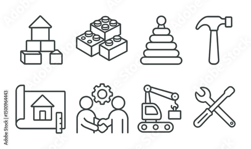 Construction and education icons for design and learning tools
