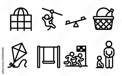 Outdoor playground and recreation icons set for family fun designs