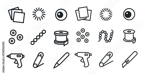 Crafting and jewelry outline icons set – silhouette, diy, hobby design elements