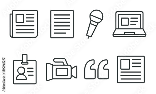 Media and journalism icons set for digital and print design