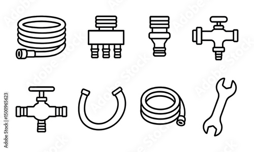 Plumbing tools and fittings icons for repair and maintenance design projects