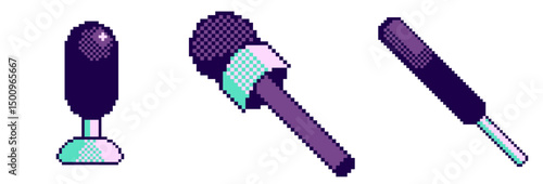 Variant of Microphones, Purple and Cyan Tone, Pixel Art Icon Set