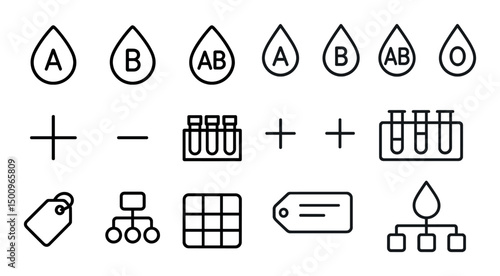 Blood donation icons set – outline, linear, healthcare and medical symbols