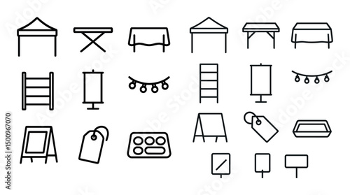 Event and decor line icons set – outline, minimalist design, party planning graphics