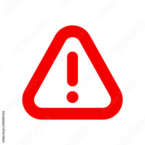 Red exclamation ! mark outline triangle icon. Red warning sign or badge vector. Caution or attention symbol