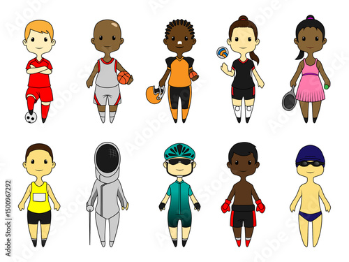 Cute athlete with different sports.