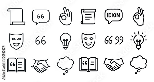 Communication and idioms icons set – outline, linear, expression and dialogue symbols
