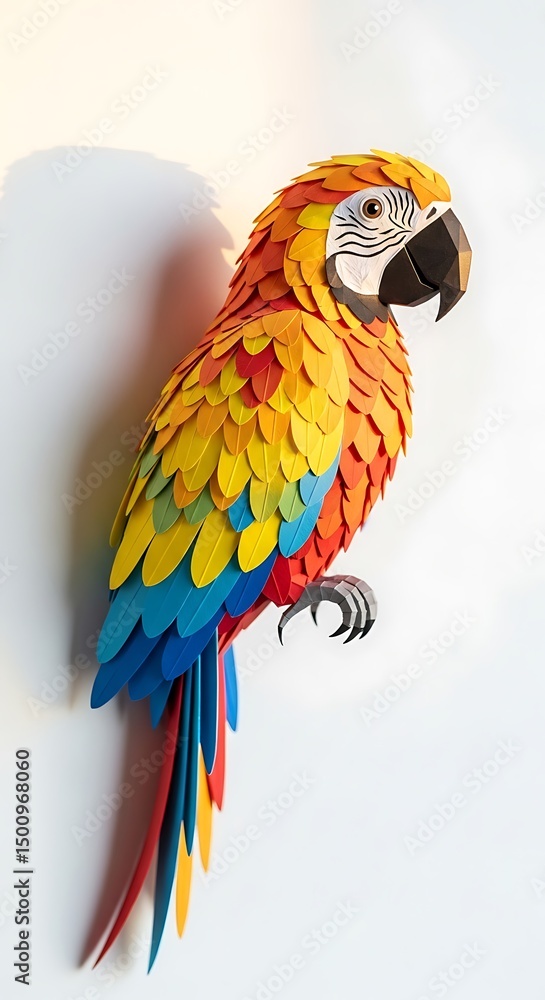 Fototapeta premium Colorful parrot macaw bird papercraft origami art avian animal tropical exotic nature illustration