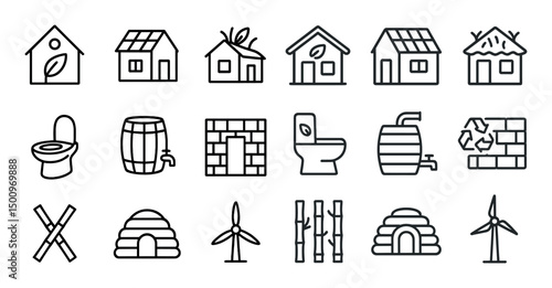 Eco-friendly linear icons set – outline, sustainable, green living symbols