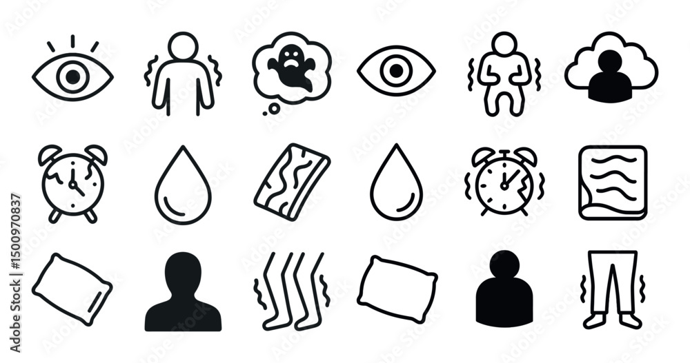 Obraz premium Mental health outline icons set – flat, linear, wellness and mindfulness symbols