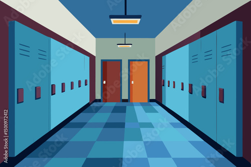 high school hallway interior with lockers  classro 