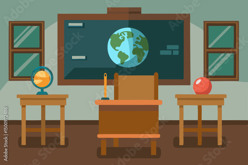 historical classroom with old wooden desks  chalk .svg