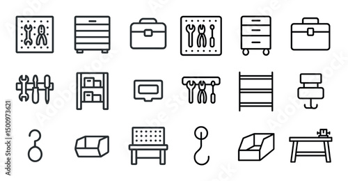 Workshop and tools line icons set – outline, linear, construction and diy designs