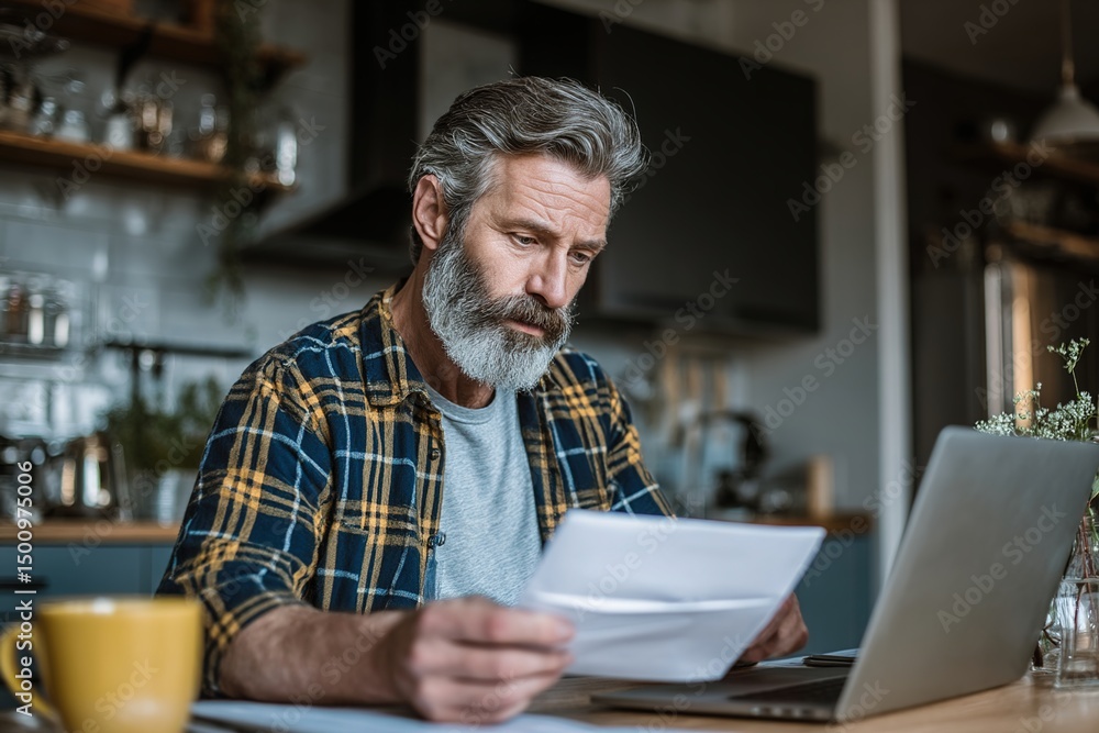 Mid adult man checking mail while working on a computer at home. High quality Mid adult man checking mail while working on a computer at home. High quality