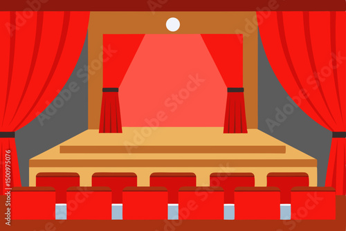 school auditorium with stage  red curtains  wooden.svg