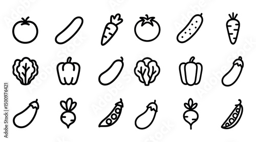 Vegetable and gardening outline icons set – linear, minimalist, farming symbols