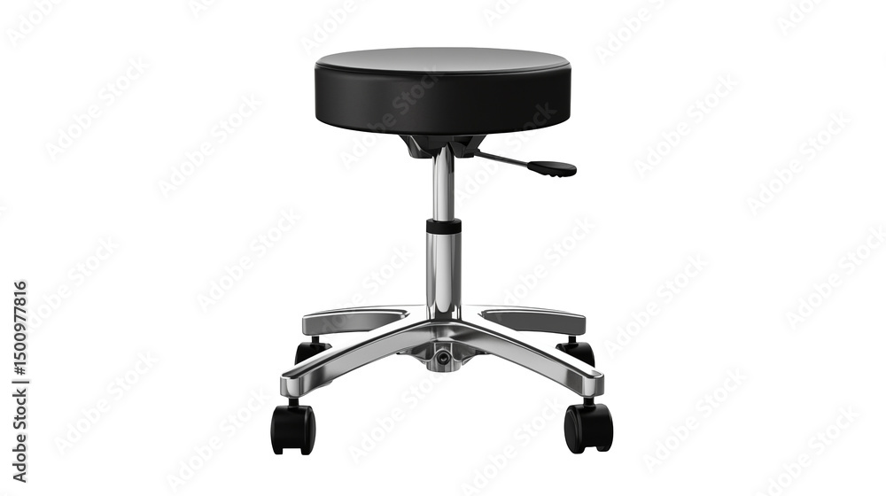 Modern Adjustable Rolling Stool with Black Leather Seat Perfect for Office or Salon Use Modern Adjustable Rolling Stool with Black Leather Seat Perfect for Office or Salon Use