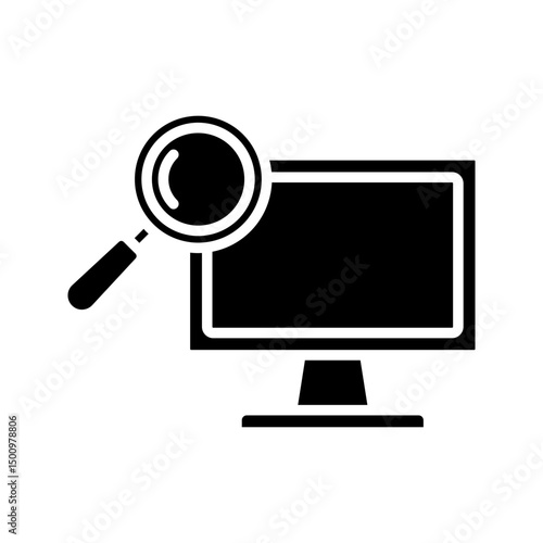 Computer monitor with magnifying glass icon. Vector illustration