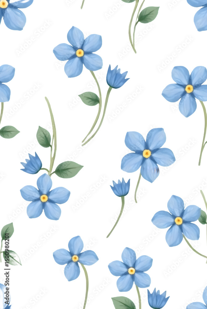 Fototapeta premium Delicate blue floral pattern on black background – a perfect design for textiles and digital wallpapers