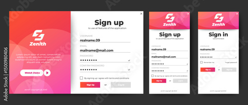 Profesional Sign up and Sign in form page set. web landing page and mobile app. vector