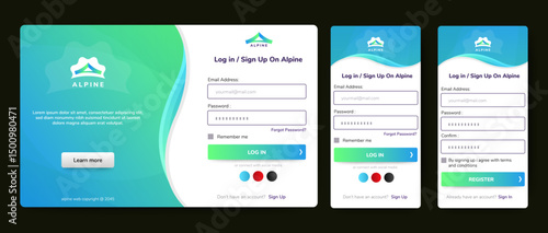 Modern Sign up and Sign in form page. Profesional Register Dashboard UI deign. vector
