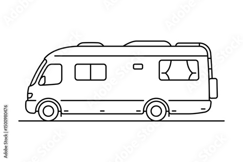 Motorhome icon. Camper. Black outline linear silhouette. Editable strokes. Side view. Vector simple flat graphic illustration. Isolated object on white background. Isolate.