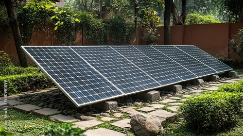 Solar panels garden energy green.