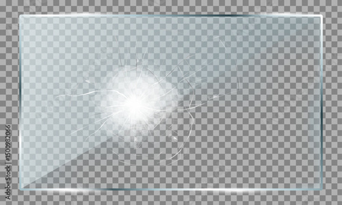 Realistic set of glass cracks isolated on transparent background. Vector illustration of broken window, monitor display, gadget screen, car windshield, gunshot effect. Accident design elements