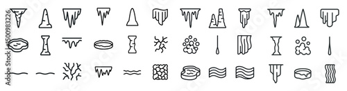 Geological line icons set – outline, terrain, earth science and rock formation symbols