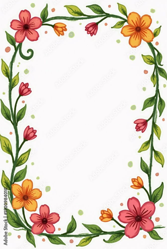 Fototapeta premium Spring Background floral frame with flowers Cute Natural spring landscape. Generative ai